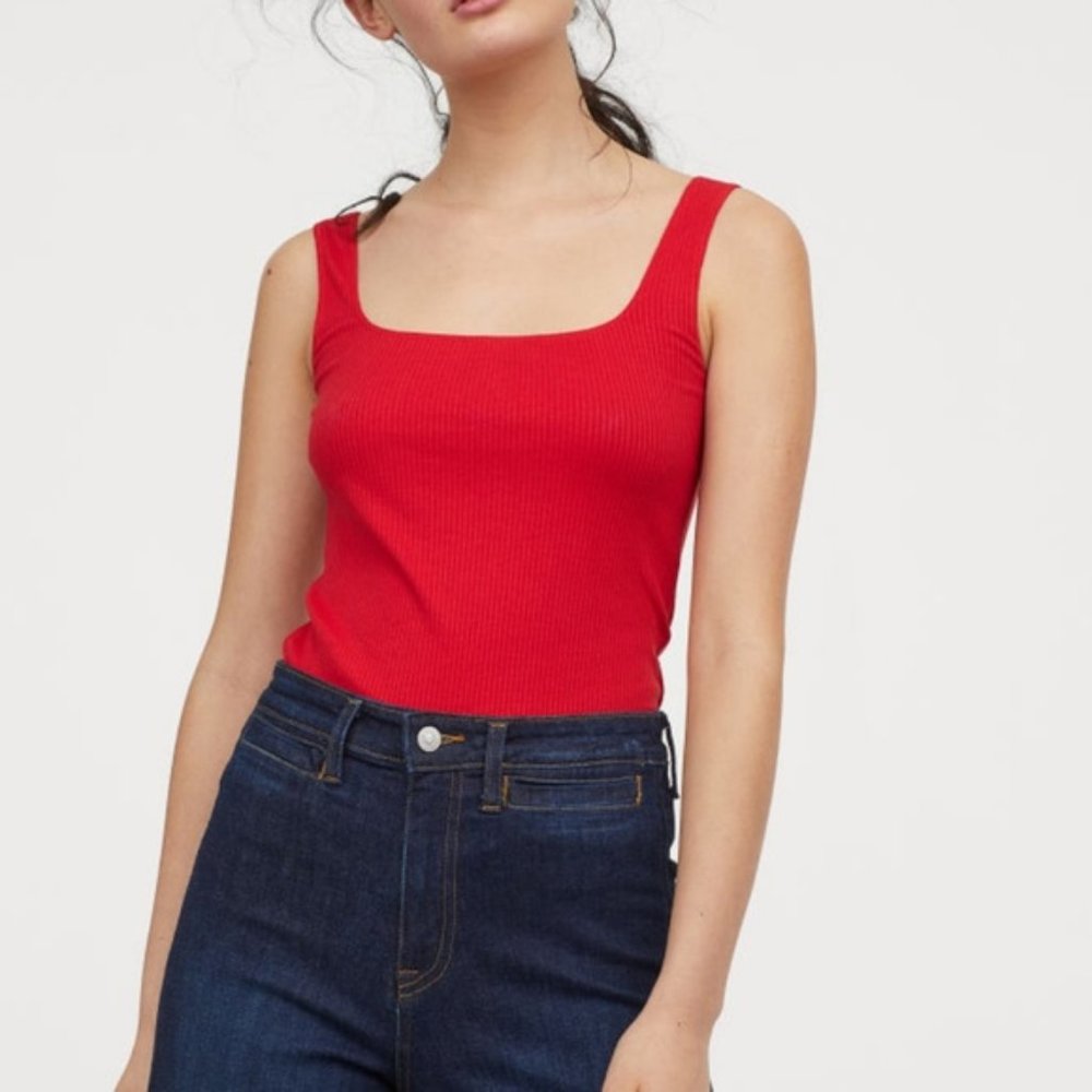 H&M Red Ribbed Bodysuit